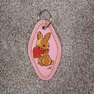 Pink Bunny Embroidered Keychain!